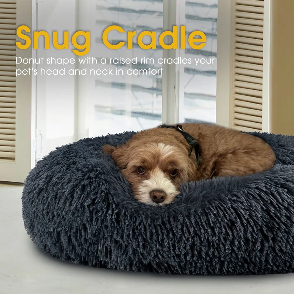 Petzly Dog Cat Calming Bed Warm Soft Plush Round Waterproof 120CM Bed Dark Blue