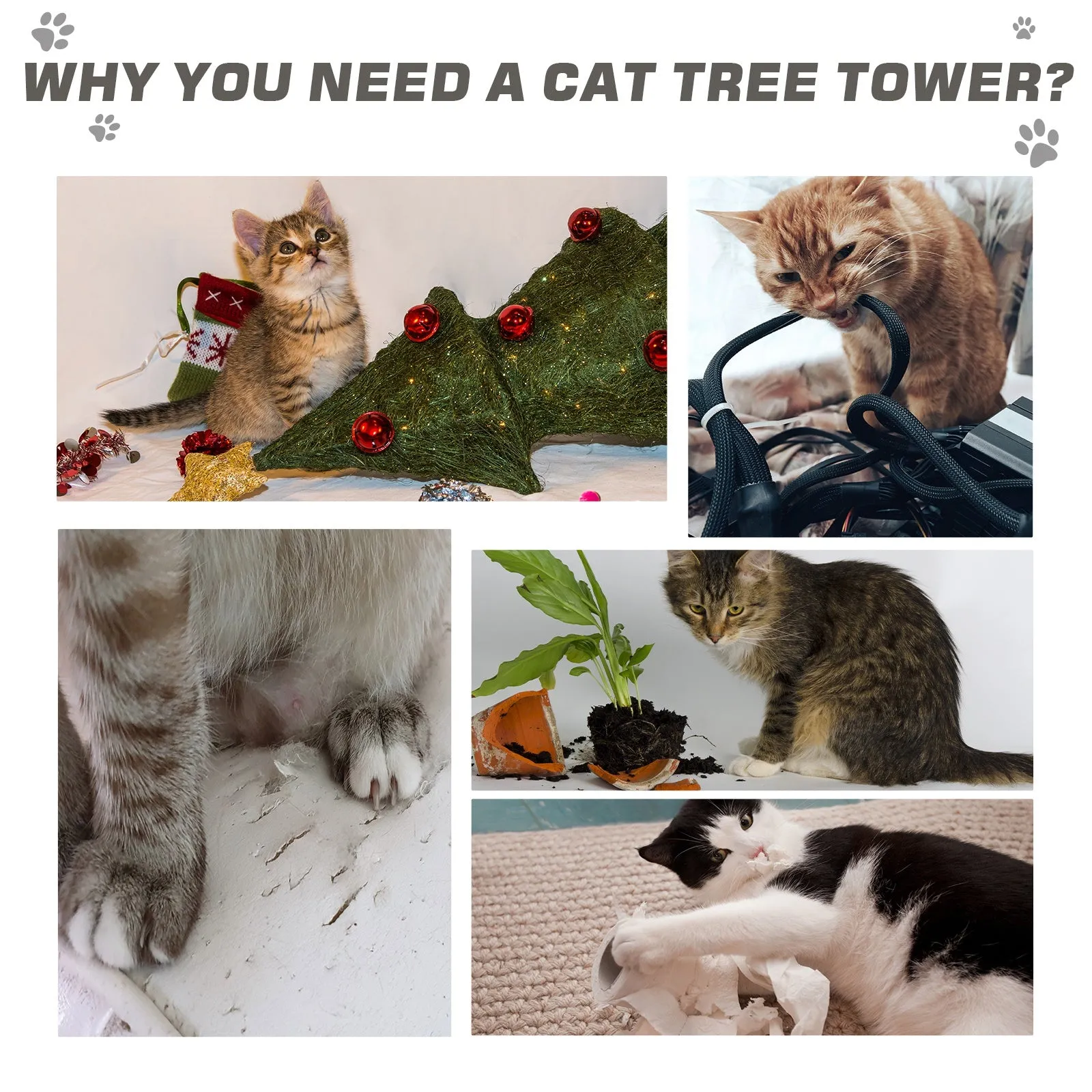 Plush Cat Tree, 125cm Cat Scratching Post for Indoor Large Cats with Hammock and Condo Activity Center Grey