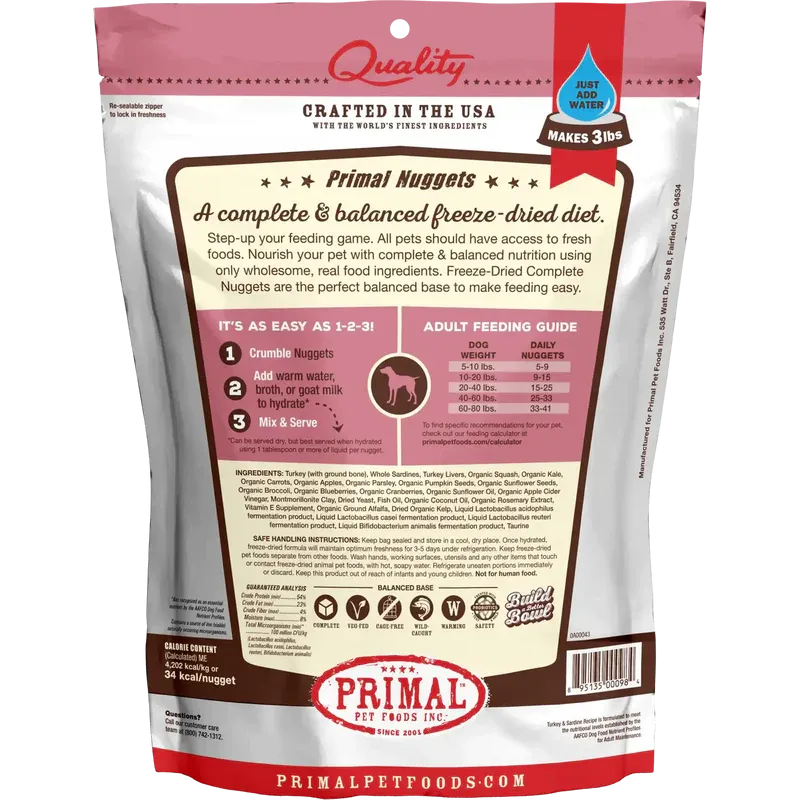 Primal - Nuggets - Freeze Dried Nuggets - Turkey & Sardine Formula (Dog Food)