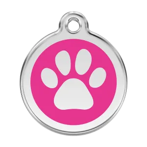 Red Dingo Personalized Paw Print Pet ID Dog Tag (Large Hot Pink)