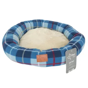 Round Pet Bed Dog Cat Cushion Tartan Fleece Check Pattern 48cm