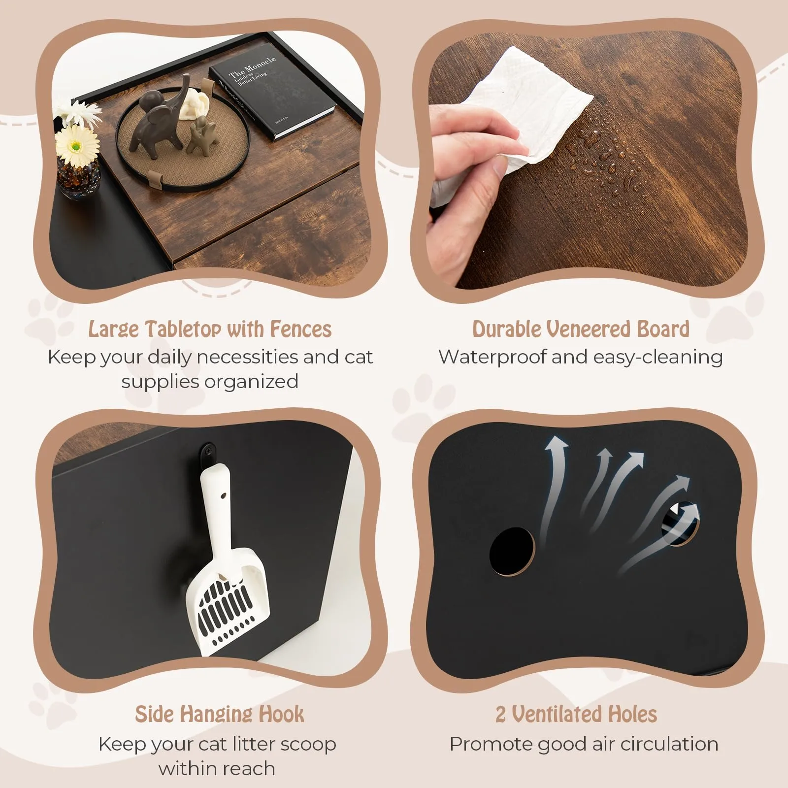 Tangkula Litter Box Enclosure, Hidden Cat Washroom with Pull-Out Drawer, Rolling Caster, Flip Door (Black Rustic Brown)