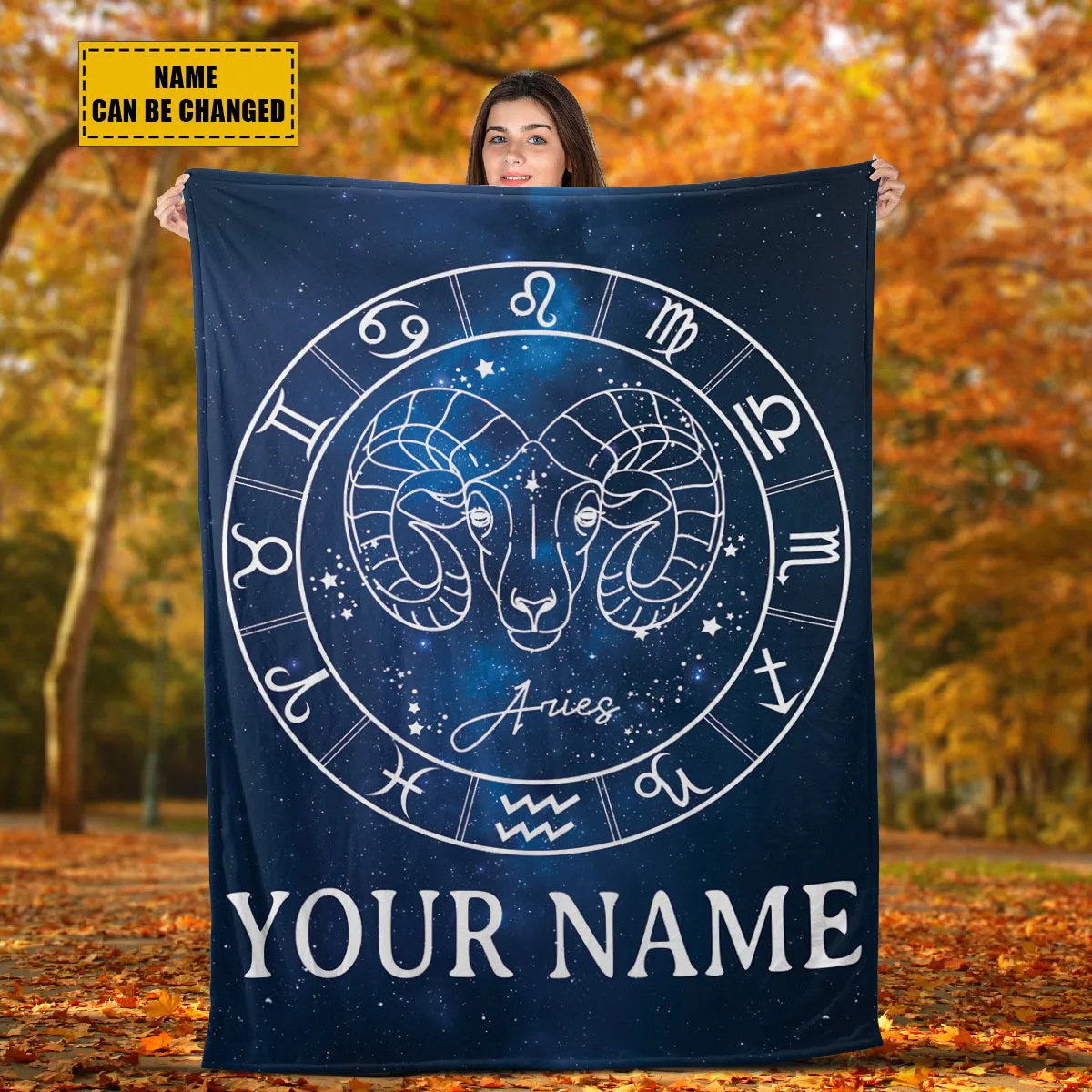 Teesdily | Aries Personalized Fleece Blanket With Name Horoscope Design Sherpa Blanket Zodiac Sign Constellation Astrology Adult Kid Birthday Gifts