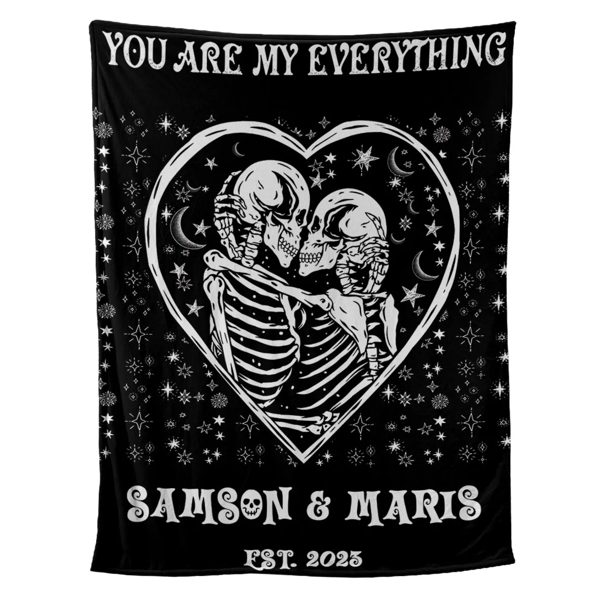 Teesdily | Personalized Skeleton Blanket Halloween Goth Wedding Fleece Blanket Funny Skeleton Couple Love Anniversary Sofa Blanket Custom Gifts