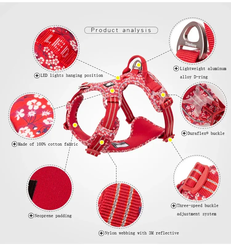 Truelove No-Pull Floral Pet Harness for Cats and Dogs - Breathable, Reflective, and Soft