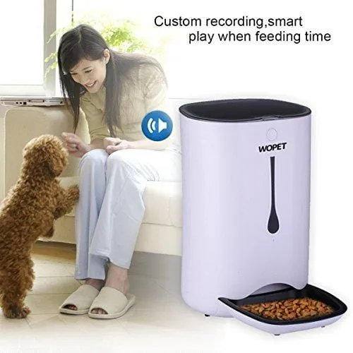 WOpet 7L Automatic Pet Feeder Food Dispenser for Cats and Dogs-Features: Distribution Alarms, Portion Control, Voice Recorder, Programmable Timer for up to 4 Meals per Day