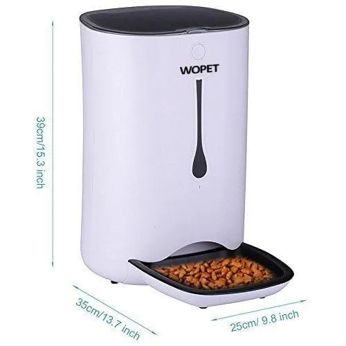 WOpet 7L Automatic Pet Feeder Food Dispenser for Cats and Dogs-Features: Distribution Alarms, Portion Control, Voice Recorder, Programmable Timer for up to 4 Meals per Day