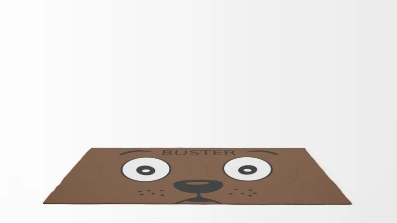 Yoosh Pet Food Floor Mat - Brown Dog Face - Brown & Black - Personalized Name
