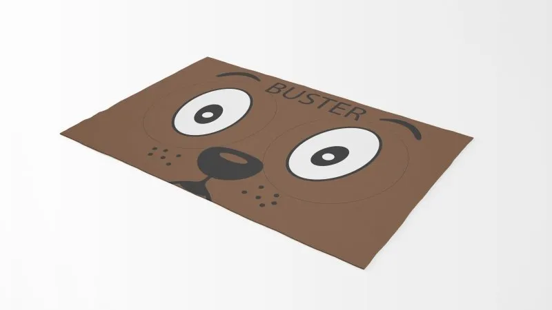 Yoosh Pet Food Floor Mat - Brown Dog Face - Brown & Black - Personalized Name