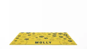 Yoosh Pet Food Floor Mat - Pet Paw Print - Yellow - Personalised Name